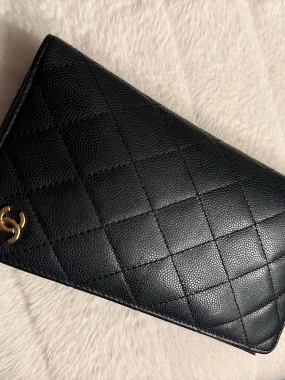 CHANEL Black Quilted Leather Wallet with Gold CC Accent